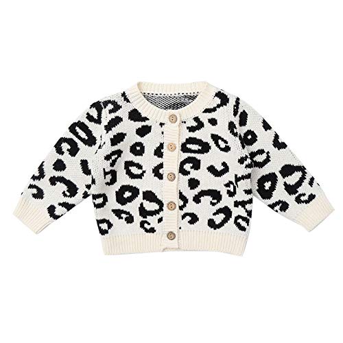 Freebily Infant Baby Girls Cotton Cardigan Coat Long Sleeve Cable-Knit Leopard Sweater Bolero Coat for Autumn Fall 3M-3T Apricot 18-24 Months