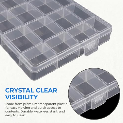 BXUUXA 4 Stück Aufbewahrungsbox mit 28 Fächern und Deckel Sortierbox für Kleinteile Sortimentskasten Transparent Kleinteilebox Plastikkiste für Schmuck Perlen Bastelbedarf Angelzubehör(22.3*13*1.6cm)