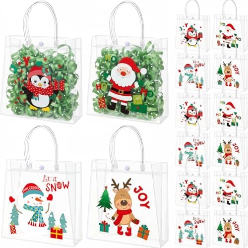Tenceur 24 Pcs Christmas Clear PVC Gift Bags with Handles Xmas Pa...