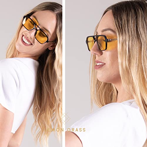 LEMON GRASS Womens Acetate Frame Double Bridge Avaitor Sunglasses 6