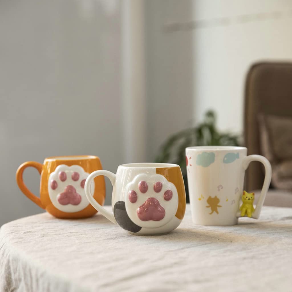 Kaffeetasse Dreidimensionale Relief-Becher Katzenklaue Handgemalte Keramik-Tasse Paare Wasser Tasse Spaß Milk Cup Büro Kaffeetasse Teetasse (Color : A)