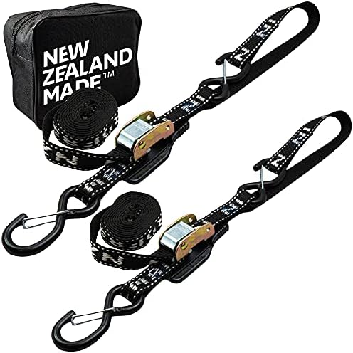 Motorcycle Tie Down Straps 1" x 8’ Heavy Duty Cam Buckle Straps with Soft Loops & Safety Hooks - Motorcycle Straps for Securing Motorbikes, Dirtbikes, ATV, UTV - 2 Pack