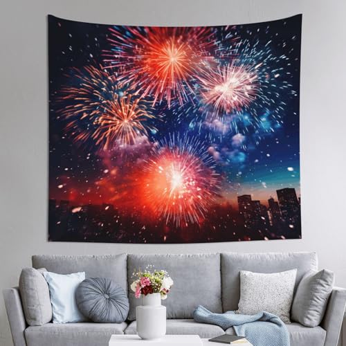 Tapiz con impresión 3D DUWAA decorativo de fuegos artificiales de 60x51 pulgadas para el hogar