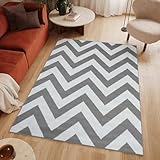 TAPISO Luxury Alfombra de Pelo Corto Resistente Diseño Moderno Chevrón Gris Blanco Alfombra de Salón Dormitorio Habitación Infantil Comedor Oeko-Tex 120 x 170 cm