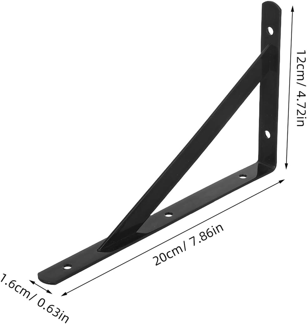 12pcs Heavy Duty Iron Shelf Brackets Black Rustic Wall-Mounted Floating Shelf Supports for Wood Shelving Corner Braces 200x120x2mm