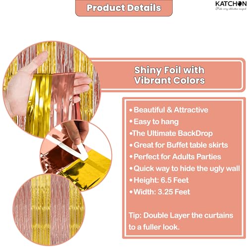 Image of KatchOn, Rose Gold Fringe Curtain Backdrop - Pack of 2, 6.5x3.2 Ft | Rose Gold Decorations, Bachelorette Party Decorations Bride Be Party Streamers for Wedding Anniversary, Bridal Shower Backdrop