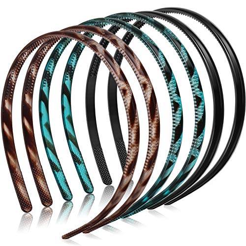 6 Pieces Plastic Plain Headbands 8 mm Skinny Head Bands Soft Headbands Teeth Comb Headbands Plastic Hoop DIY Headwear Hairbands for Women and Girls, 3 Colors