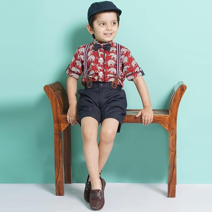 Image of AJ DEZINES Kids Casual Wear Clothing Cotton Shirt Short Set For Boys