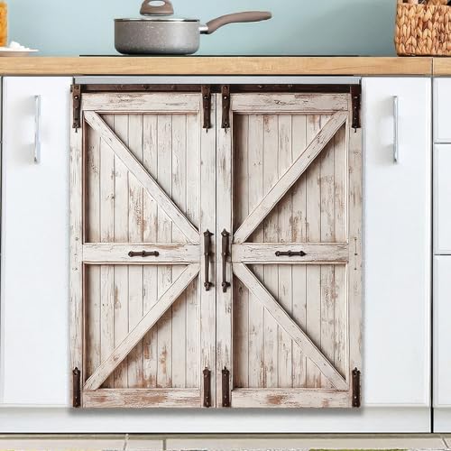 BlissYard Cubierta magnética de madera vintage para puerta de lavavajillas, 23 x 26 pulgadas, cubierta magnética para lavavajillas, puerta de granero vintage, cubierta de panel frontal de lavavajillas