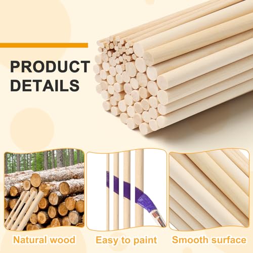 image for HAPY SHOP 80 Pieces Wooden Dowel Rods Assorted Sizes Dowel Rods 1/8, 3
