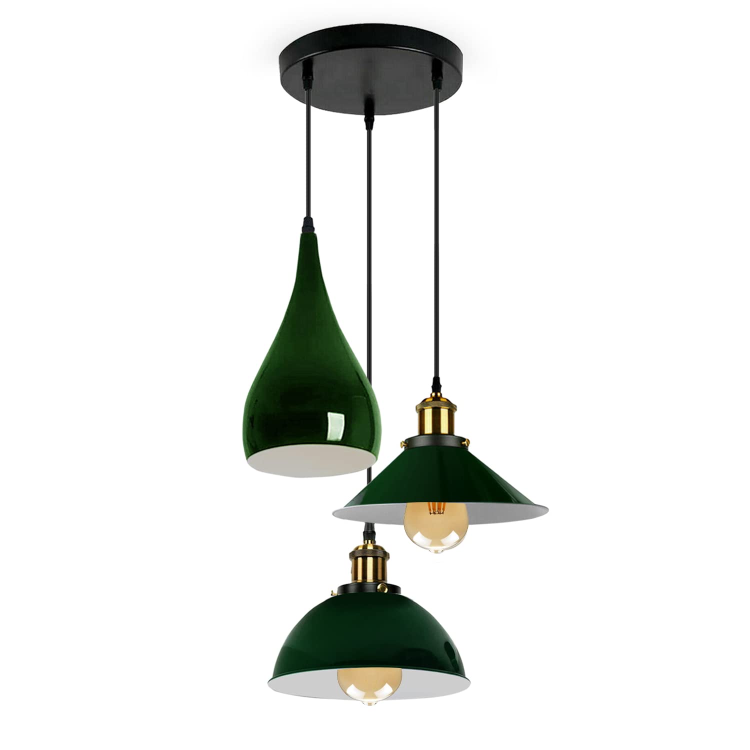 LEDSone Retro Industrial Pendant Lights with Metal Shade, E27 Holder Kitchen Light Fixture 3 Style Lampshade Mount Ceiling Hanging Lamps for Dinning Room