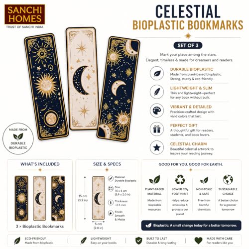 Image of Set of 3 Premium Bookmarks | Great Wave Hokusai Art Inspired, Anime Inspired & Koi Fish | Elegant Frame with Tassel | Perfect Gift for Readers & Collectors | Durable Bioplastic (Celestial Dreams)