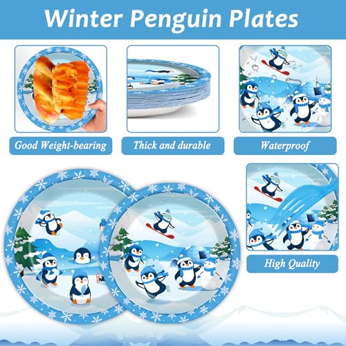 Image of gisgfim 96PCS Penguin Plates and Napkins Party Supplies, Winter Penguin Party Decorations, Favors for Christmas, Holiday & Dinner, Serves 24 Guests