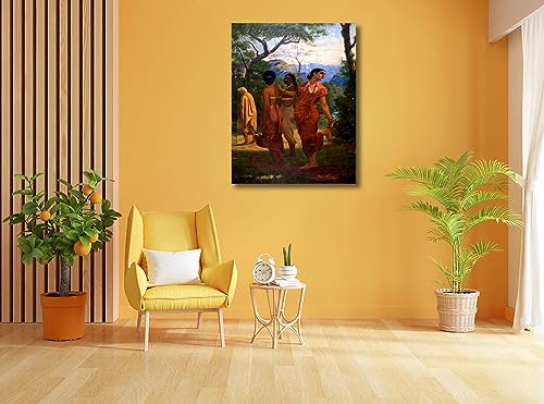 Image of Sikhash Raja Ravi Varma Canvas Paintings Classic Art, Indian Art, Famous Artist, Wall Painting for Living Room, Bedroom, Office, Unframed, Multicolor Fabric (Size - 23x17 inches (58x43 cms) 320 GSM, Shakuntala Looks of Love)