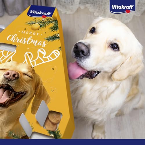 Vitakraft Adventskalender für Hunde, 2025, liebevoll zusammengestellte Auswahl leckerer Snacks, für die Vorweihnachtszeit, Hundeleckerlis, für alle Altersstufen (1x 244g)