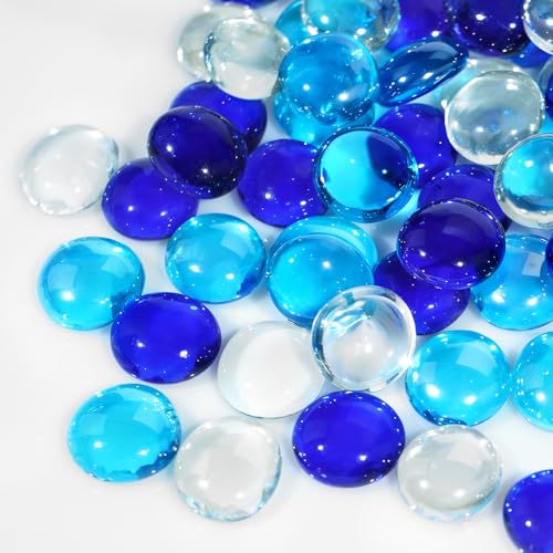 vchin 10 Pounds Fire Glass Rocks, 3/4 Mixed Color Fire Glass Beads for Propane Fire Pit, Fireplace and Outdoor Decorative (Caribbean Blue+Cobalt Blue+Crystal Ice)
