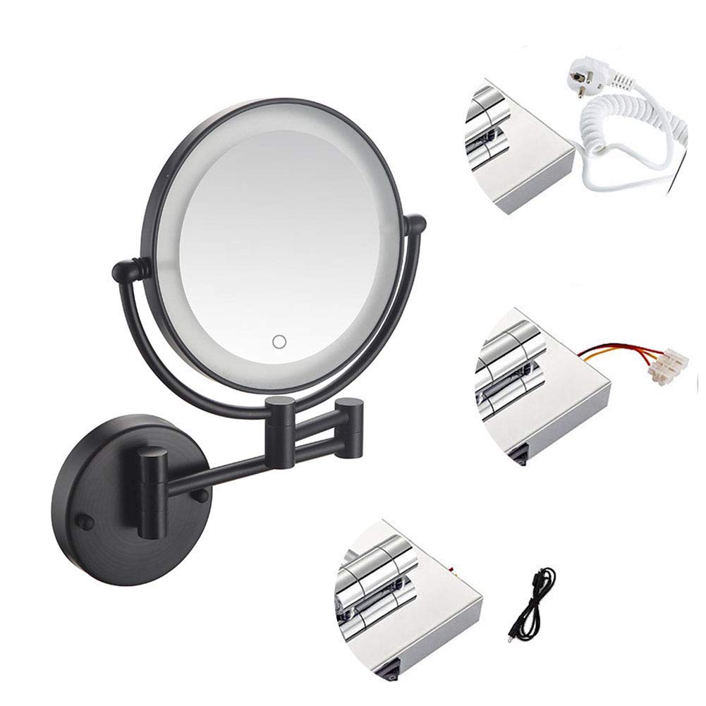LED-make-upspiegel met verlichting en 10x vergroting make-upspiegel, wandgemonteerd, rond, dubbelzijdig, make-upspiegel, vergrootbaar met 360° draaibare uitschuifbare arm, make-upspiegel, zwart, har LED-make-upspiegel met verlichting en 10x vergroting make-upspiegel, wandgemonteerd, rond, dubbelzijdig, make-upspiegel, vergrootbaar met 360° draaibare uitschuifbare arm, make-upspiegel, zwart, har