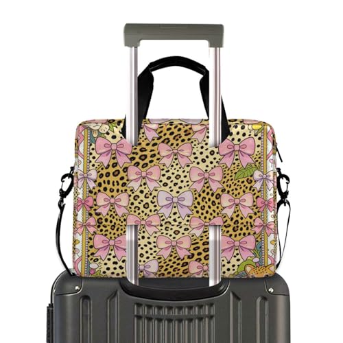 Bolso portátil para laptop 15.6 in con asas y correa rosa leopardo miniatura 4
