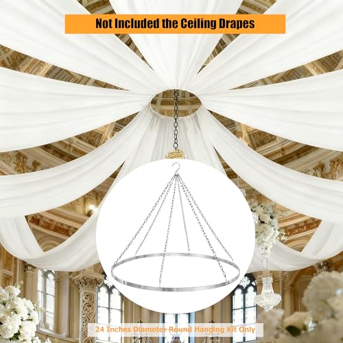 24″ Ceiling Drapes Hanging Kit for 6 Panels Wedding Ceiling Drapes Canopy Hoop Metal Ring Ceiling Hanging Decor Hardware Kit for Draping Fabric Indoor Outdoor Party Ceremony Ceiling Decorations by Top-spring - Image 2