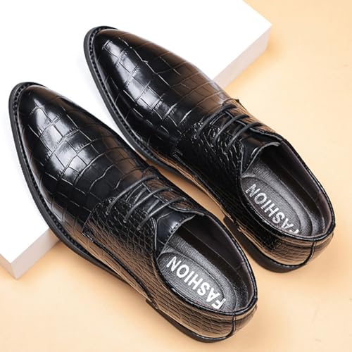 Men'S Leather Stone Pattern Pointed Toe Oxford Shoes,Lightweight Lace-Up Fashion Low Heel Dress Shoes, Tuxedo Casual Prom Party Shoes4