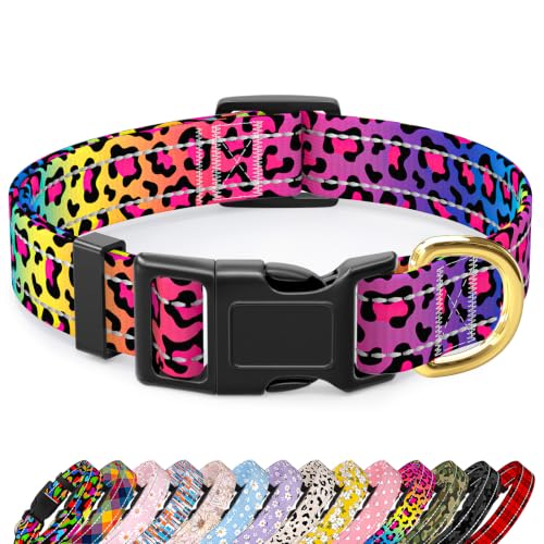 TMOODEL Reflective Dog Collar for Medium Dogs, Cute Leopard Style Adjustable Heavy-Duty Nylon Puppy...