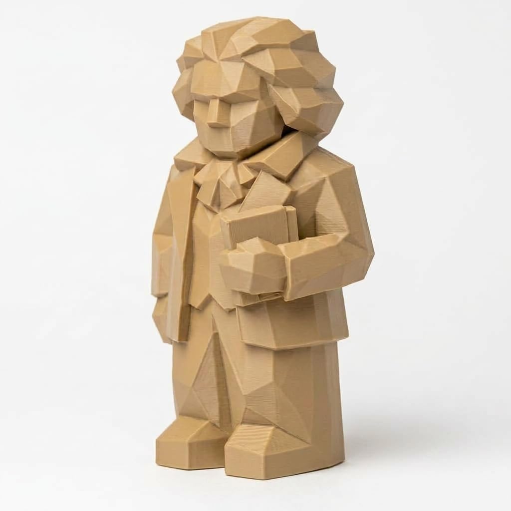 Wood Carved-Like Beethoven Figurine - Unique Desk Decor for Music Lovers - 3D Printed in Canada (Black Walnut)
