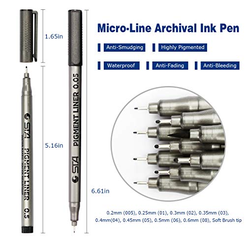 Brusarth Precision Black Micro-Pen Fineliner Ink Pens, Waterproof Archival Ink, Drawing Pens, Artist Illustration Pens, Multiliner, For Art Watercolor, Sketching, Anime, Manga, Design, 9/Set(Black) #TOP3