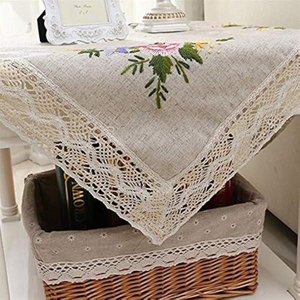 Tablecloths Handmade Simple Pastoral Style Wool Embroidery Flower Elegant Tablecloth Cotton Linen Hollow-out Lace TV Cabinet Kerchief Dinning Table Cover