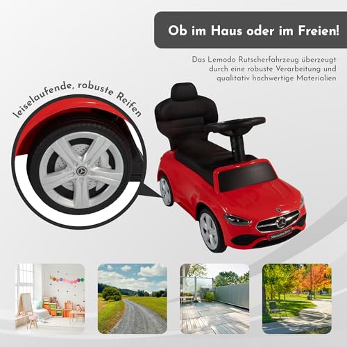 Lemodo Rutschauto rot ab 1 Jahr – Rutscherfahrzeug Kinderfahrzeug mit Schiebestange und Sicherheitsbügel, Rutscherauto mit Staufach und Sound-Lenkrad, Lizenziertes Kinderspielzeug von Mercedes – Bild 7