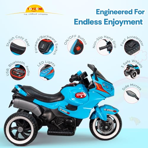 Image of Toyzone Impex Pvt Ltd Roach Ev Mbike Blue | Rechargeable Bike 6V | Powered by 6.5 Ah Battery | Music Player with Bluetoooth & USB | 6 Month Battery Warranty | Make in India | for Kids 2+ Years