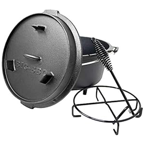To-Ci Big-BBQ Dutch Oven Gietijzeren braadpan, premium kwaliteit, al ingebrand, met deksellifter, met en zonder pootjes
