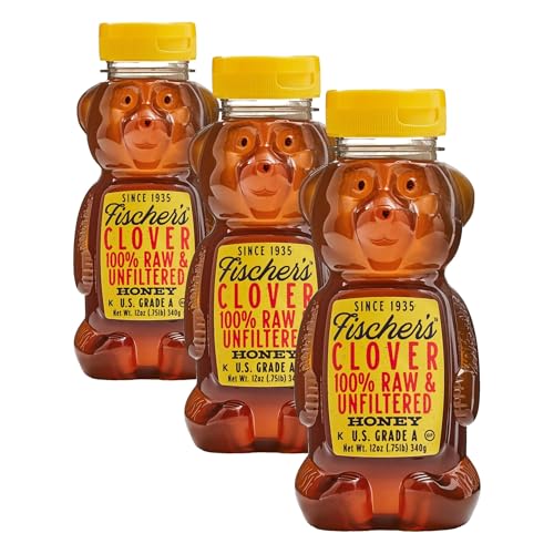 Fischer's Clover Honey, 12 Oz – 100% Pure, Raw & Unfiltered Honey – Squeezable Bear Bottle – Gluten-Free, Non-GMO – All-Natural Sweetener (Pack of 3) image 4
