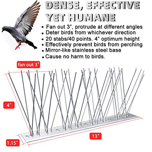 Lanney Bird Spikes, 14 Ft Stainless Steel Pigeon Spikes For Outside, Bird Deterrent Spikes Defender Anti Bird Repellent Spikes Control Kit 22 Strips Cover 14 Feet, Unassembled #TOP2