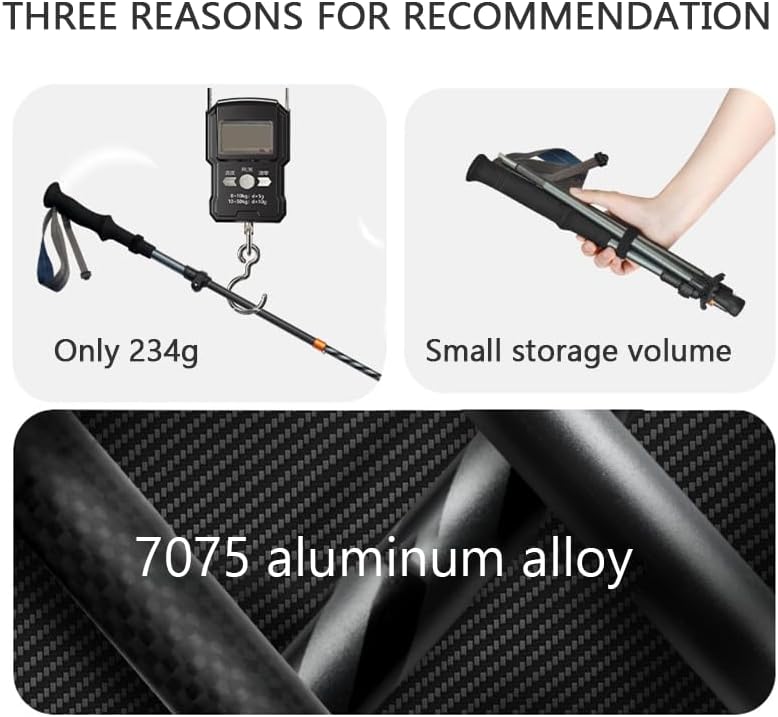 Miniatura 3 de Naturehike - 1 bastón de senderismo plegable de aluminio 7075, bastón ajustable y plegable, bastones de senderismo ligeros portátiles con mango de