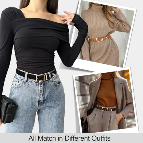 Image of XZQTIVE 3 Pack Women Belts For Jeans Dresses Pants Ladies Leather Waist Belt with Gold Buckle