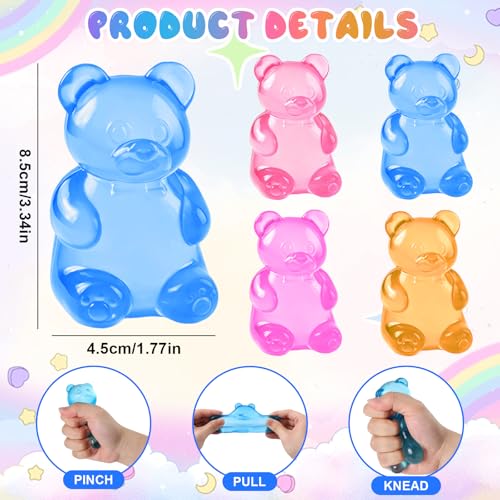 2Pcs Gummy Bear Squishy, Stress Bear Squishy Relief Squeeze Balls for Adults, Valentines Day Birthday Gifts Party (Pink + Blue) - Image 3