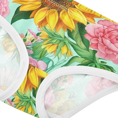 Cotton Toddler Girls Underwear Vintage Floral Sunflowers Turquoise Little Girl Panties Print Undies Kids Briefs 2t4