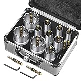 GETLITOOL TCT Hole Saw Drill Bit Set, 10 PCS Tungsten Carbide Hole Saw Kit (16-53mm) with Center Drill & L-Wrench for Steel, Hard Metal, Iron, Cut Metal up to 25mm Thickness, Tools for Men's Gift
