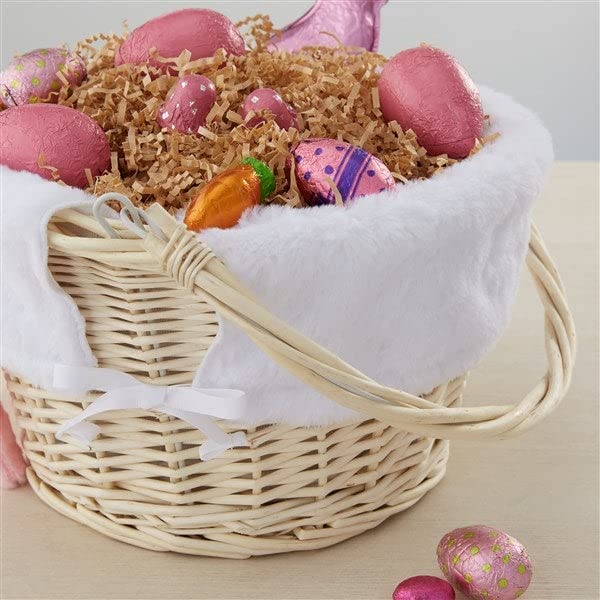 Miniatura 4 de Personalization Universe Forro personalizado para cesta de Pascua de conejito bronceado y canasta blanca con mango plegable