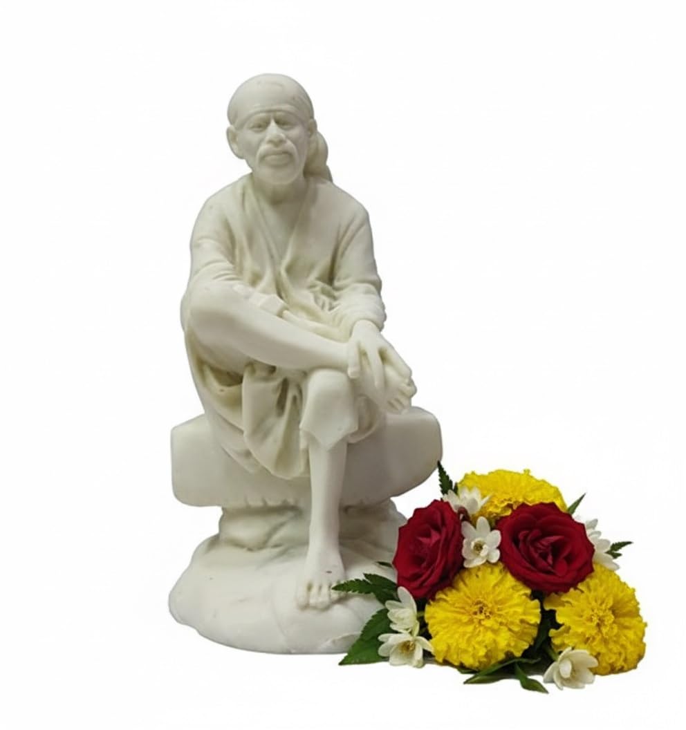 KULIA Sai Baba Statue Hindu Figurine Decorative Sculptures Indian Pooja Accessories Hand Carved Mini Sai Baba Statue Home Pooja Temple Decor Table Showpiece Hindu God Spiritual Gifts