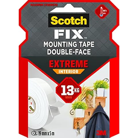 Scotch-Fix Extreme Interior Double Sided Mounting Tape, 19mmx 5m - For Indoor Extreme Use, Works on Hard Plastics, Metal, Painted surfaces and Wood - Holds up to 13kg Cover