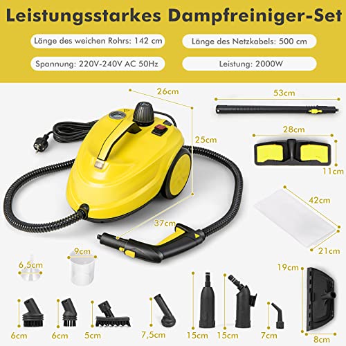 Dampfreiniger Costway 2000W mit 1,8L Wassertank und 13 Zubehörteilen