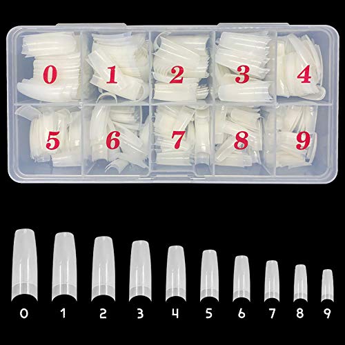 Natural Acrylic Nail Tips, Sportsvoutdoors 500pcs French Nail Tip, Half Cover Fake Nails, False Nail for Nail Salons, Nail Shops and DIY Nail Art at Home, 10 Sizes (Natural Acrylic Nail Tips)