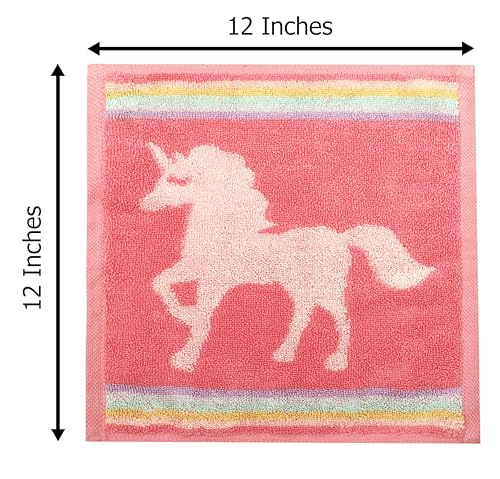 Image of ORIGINAL KIDS Magical Unicorn Washcloths - 12 Pack 100% Cotton Terry Jacquard Wash Cloths - 630 GSM Plush Super Soft Absorbent Gentle Baby Face Towel - Bath Time Travel Daycare - 12 x 12 - Pink Multi
