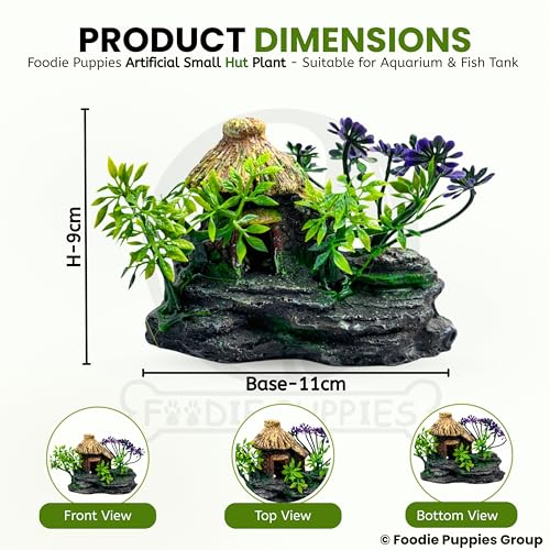 Image of Foodie Puppies Aquarium Plastic Plant with Resin Base Decor - (Small Hut Plant, 11 x 5 x 9 cm) for Fish Tank Ornament Accessories, Freshwater & Saltwater Natural Looking Artificial Plant