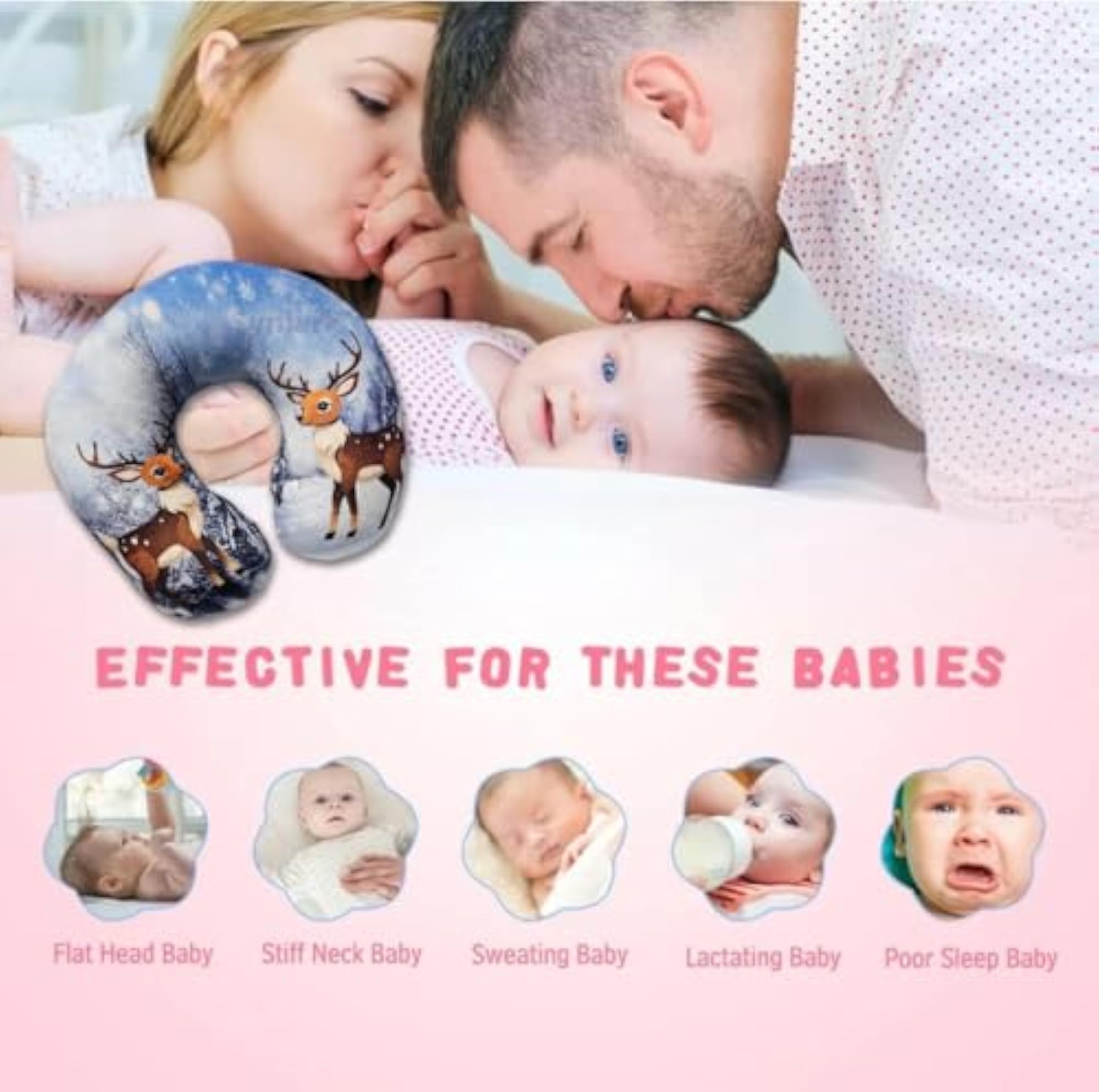 Baby Neck Pillow for Head Shaping, Printed Support for Infants
