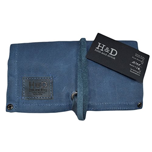Image of Hide & Drink, Waterproof Waxed Canvas Travel Watch Roll Organizer with 4 Slots, Easy Carry On Watchlover Storage, Handmade Travel Case, Blue Mar