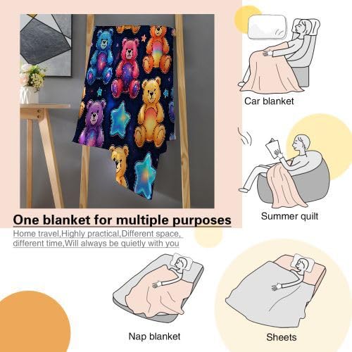 Mantas para Sofas Grandes 220x240 Oso Colorido, Manta Termica Franela Mantilla Felpa para Cama 135/150, Mantitas Polar Suave y Cálida para Perro Mascota Habitacion Dormitorio