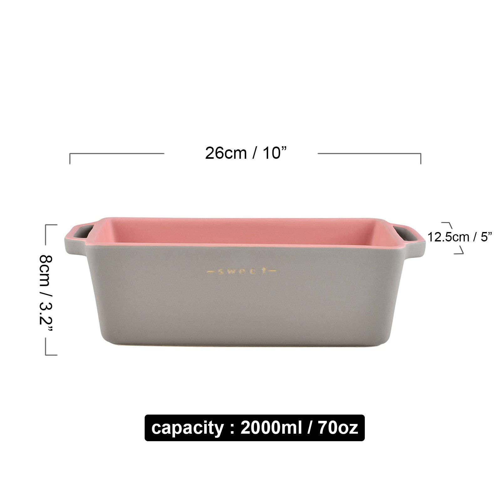 Lasagneform, rechteckige Lasagnepfanne mit Griff, große Keramik-Backform, ofenfeste Porzellan-Backform(Pink and grey,26x12.5x8cm)