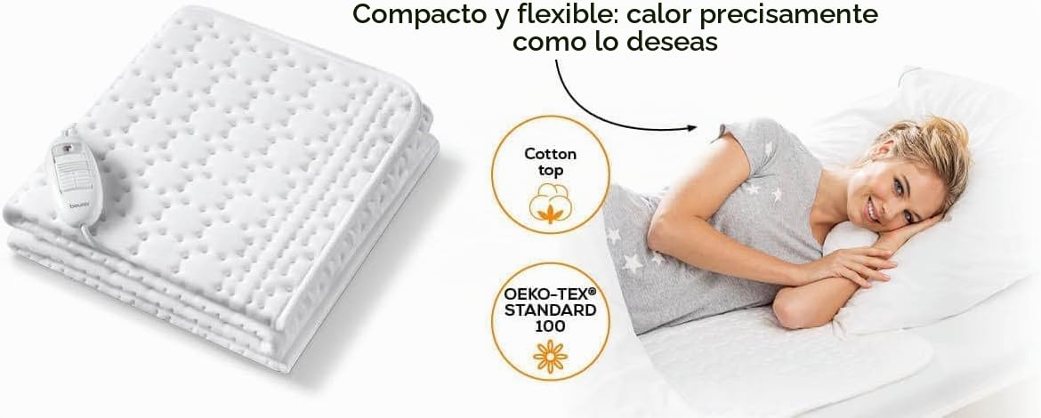 Beurer Almohadilla térmica UB 30, con 3 niveles de temperatura y protección contra sobrecalentamiento, almohadilla térmica acogedora, parte superior de algodón suave y esponjoso, lavable a máquina | Protección contra sobrecalentamiento, almohadilla térmic